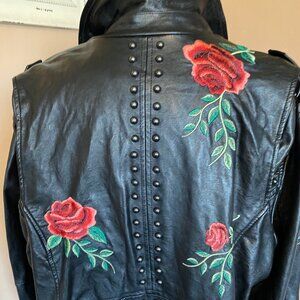 TORRID Size 3 (3X) Faux Leather Moto Embroidered Floral Rose Stud Jacket